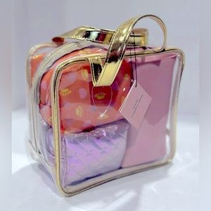 Juicy Couture 4 Piece Nested Cosmetic Storage Bag Set w/ travel Toiletry Bottle